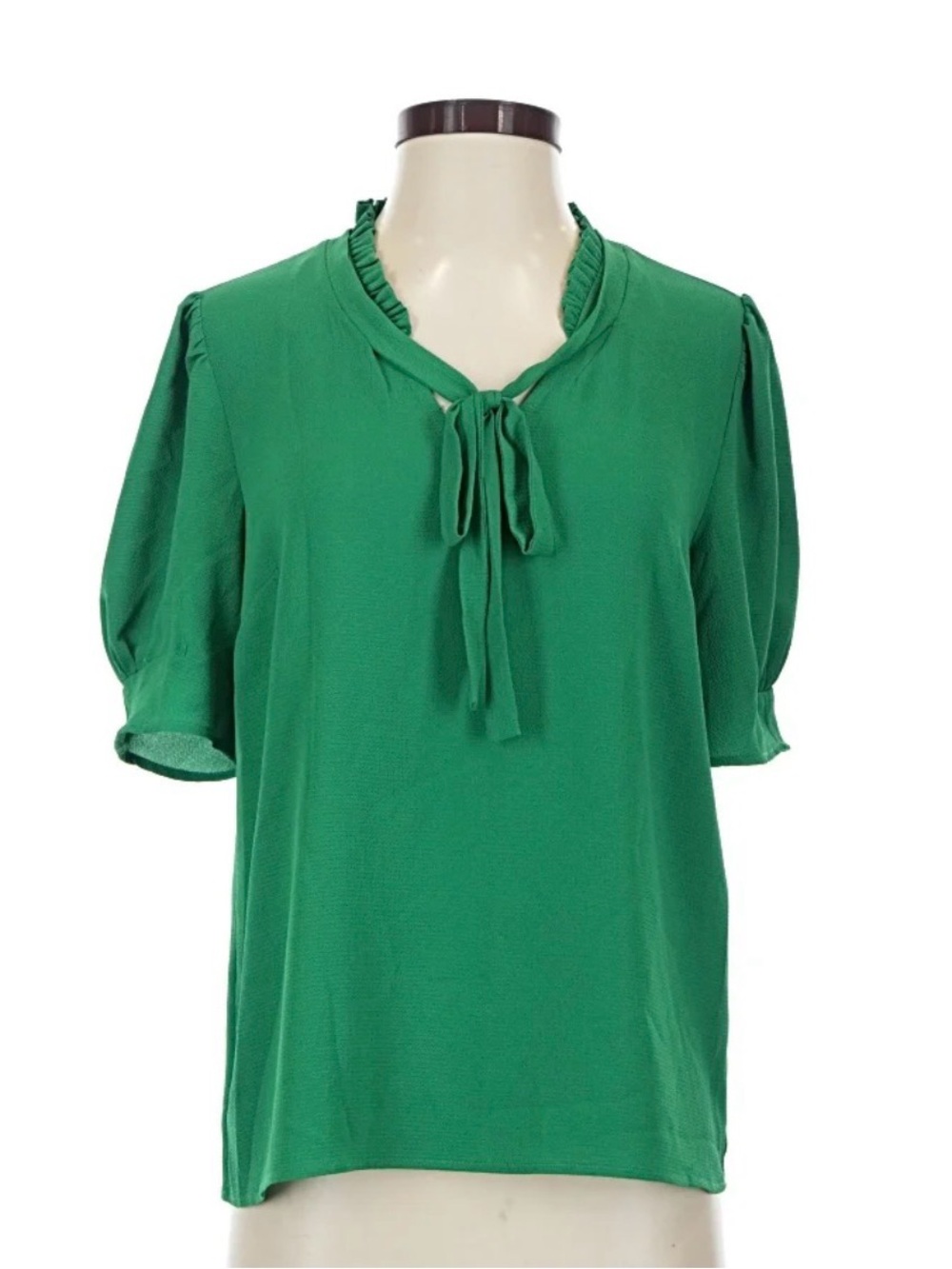 CeCe Emerald Green Tie-Neck Puff Sleeve Blouse